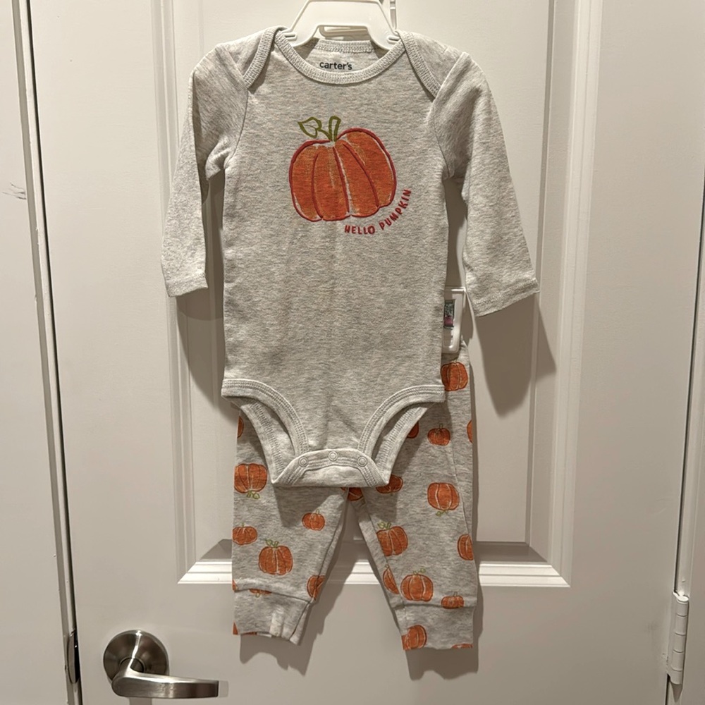 Carter’s Just One You Grey Pumpkin “Hello Pumpkin” Long Sleeve Onesie & Pants
